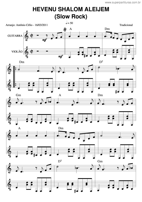 Partitura da música Hevenu Shalom Aleijem v.2