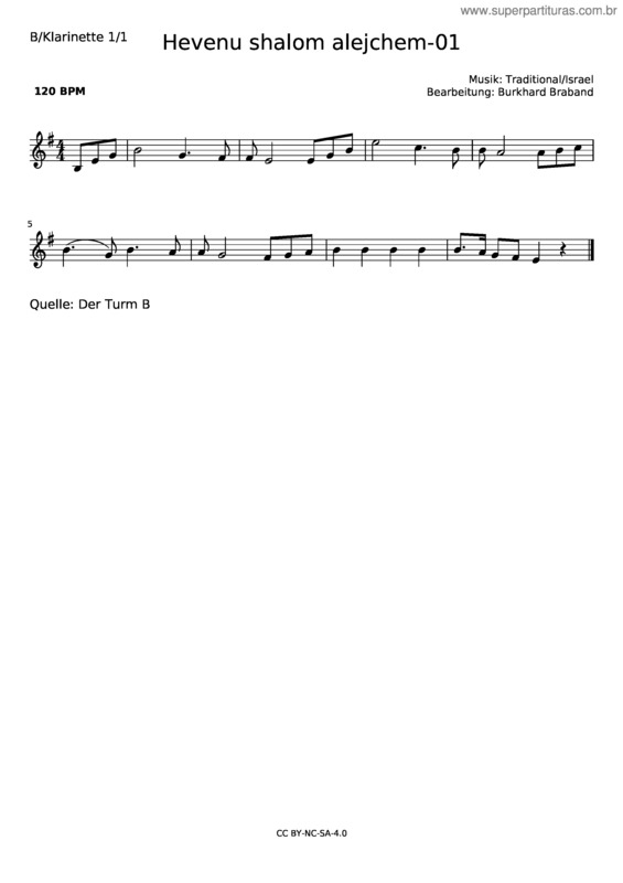 Partitura da música Hevenu Shalom Alejchem–01–F/Dm–B/Klarinette 1/1