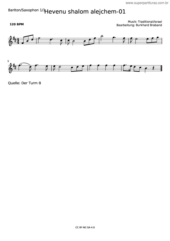 Partitura da música Hevenu Shalom Alejchem–01–F/Dm–Bariton/Saxophon 1/1