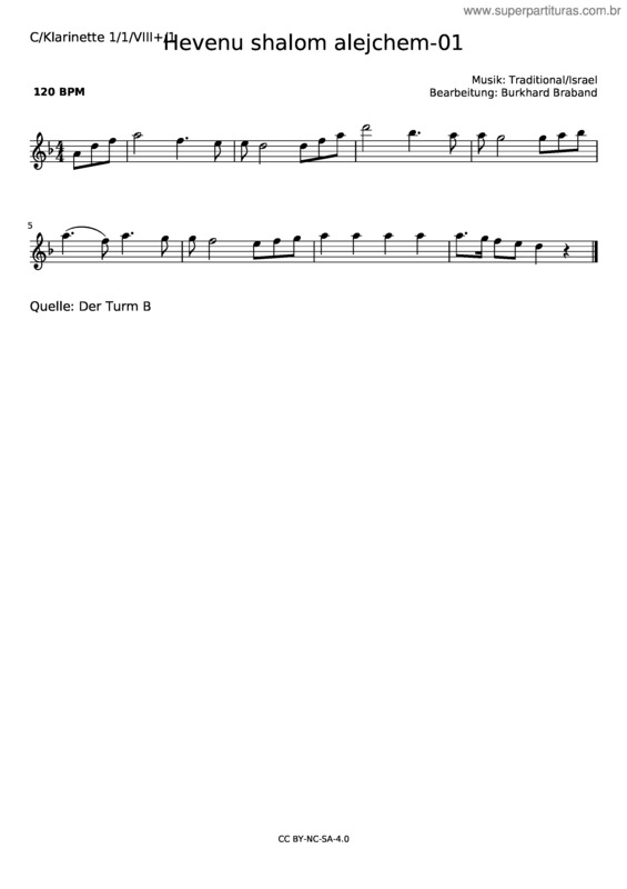 Partitura da música Hevenu Shalom Alejchem–01–F/Dm–C/Klarinette 1/1/Viii+/1