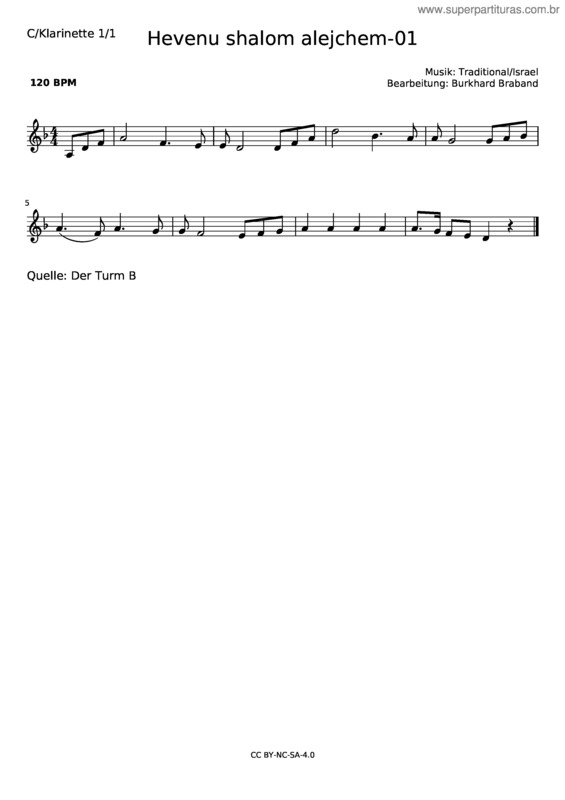 Partitura da música Hevenu Shalom Alejchem–01–F/Dm–C/Klarinette 1/1