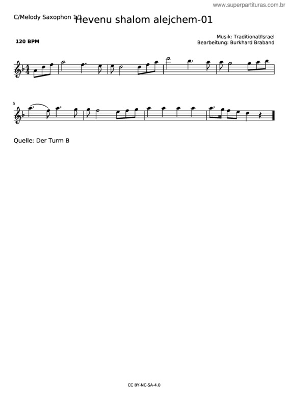 Partitura da música Hevenu Shalom Alejchem–01–F/Dm–C/Melody Saxophon 1/1