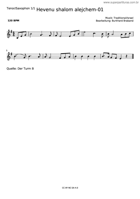 Partitura da música Hevenu Shalom Alejchem–01–F/Dm–Tenor/Saxophon 1/1