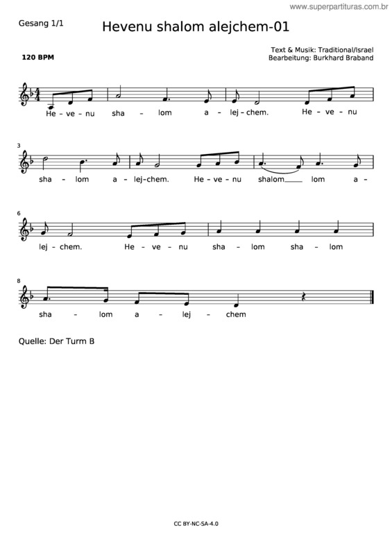 Partitura da música Hevenu Shalom Alejchem–01–F/Dm+Text–Gesang 1/1