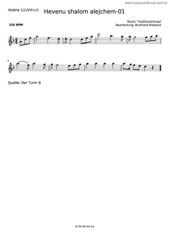 Partitura da música Hevenu Shalom Alejchem–01–F/Dm–Violine 1/1/Viii+/1