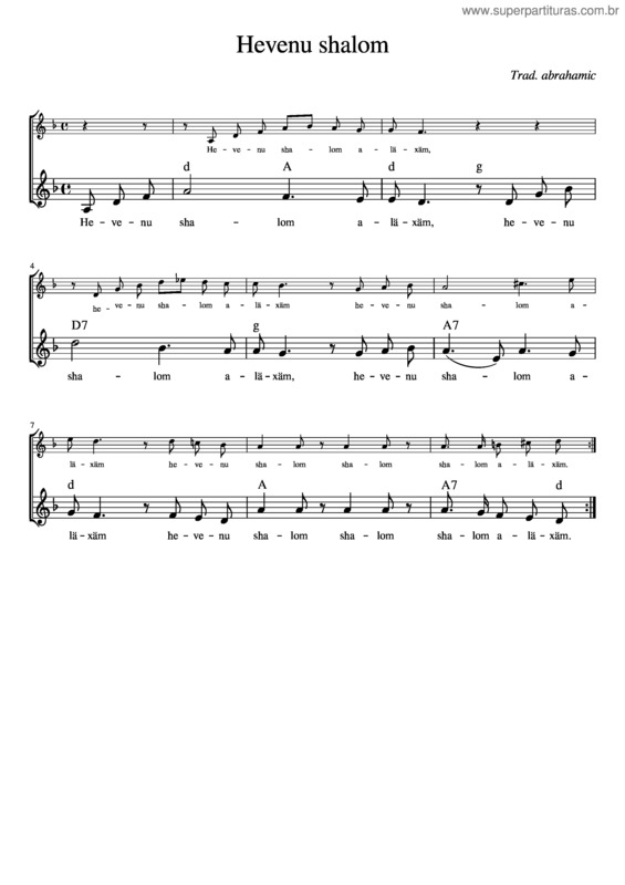 Partitura da música Hevenu Shalom