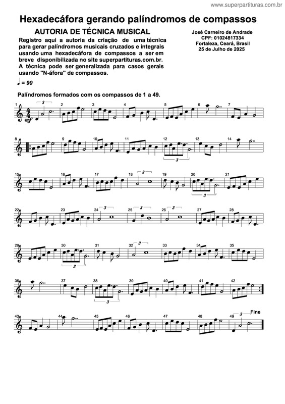 Partitura da música Hexadecáfora Gerando Palíndromos De Compassos