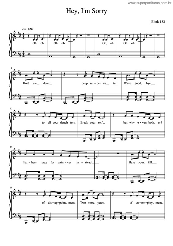 Partitura da música Hey, I`M Sorry – Blink 182