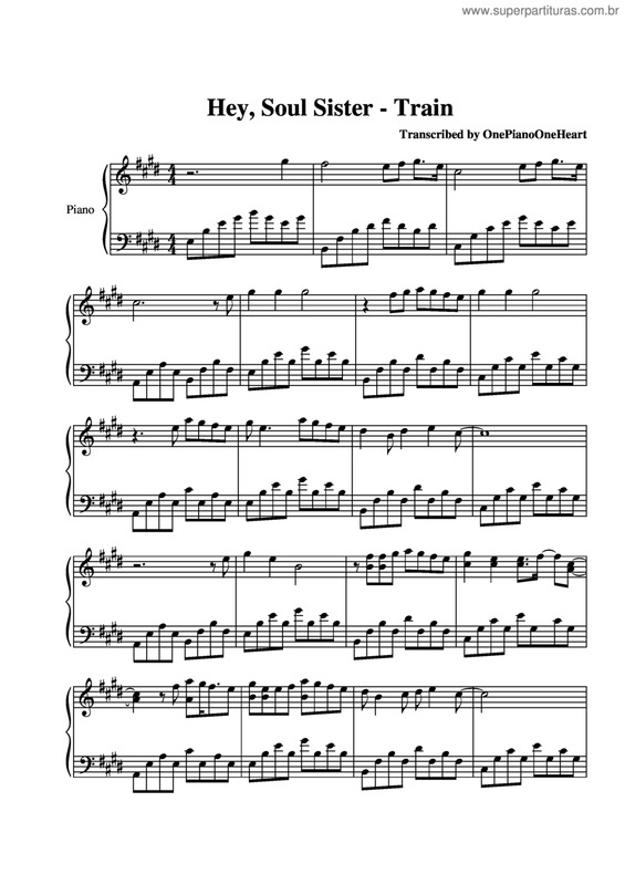 Partitura da música Hey Soul Sister v.2