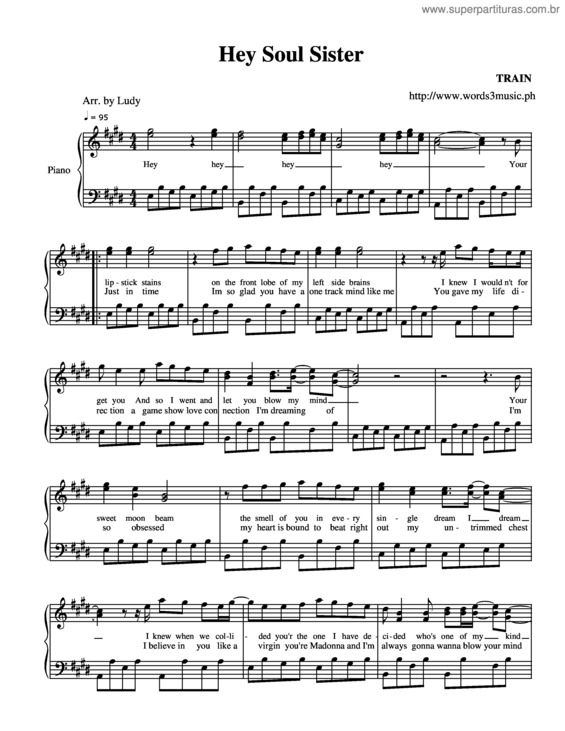 Partitura da música Hey Soul Sister v.5