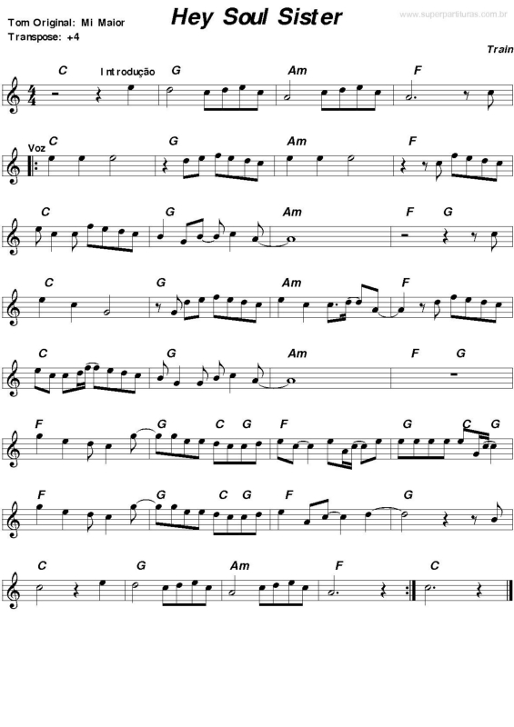 Partitura da música Hey Soul Sister