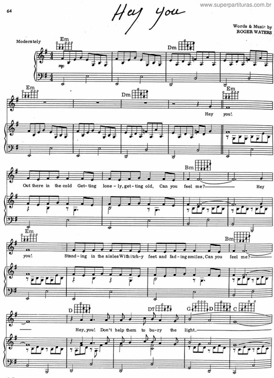 Partitura da música Hey You v.4