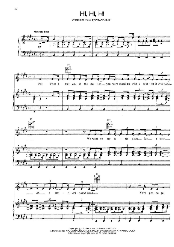 Partitura da música Hi, Hi, Hi