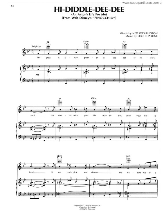 Partitura da música Hi-Diddle-Dee-Dee v.2