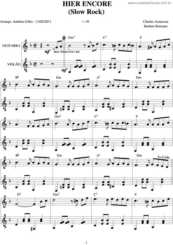 Partitura da música Hier Encore (Riér Ancorrê)