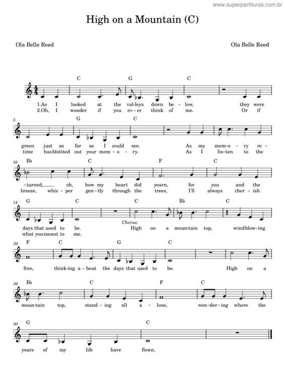 Partitura da música High On A Mountain Top – Ola Belle Reed