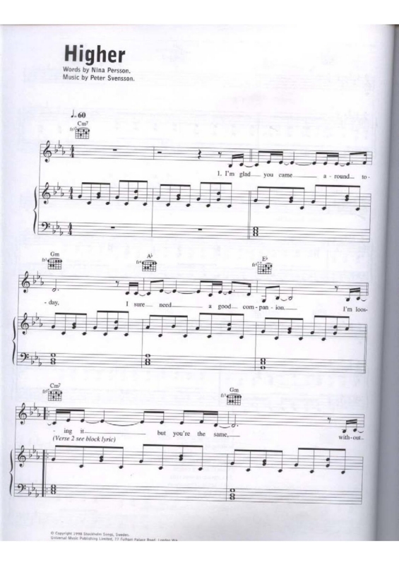 Partitura da música Higher