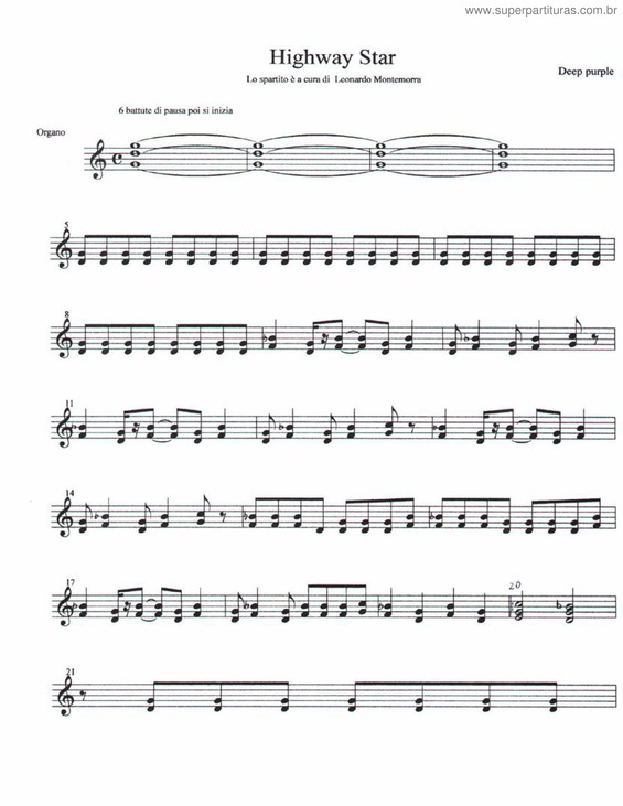 Partitura da música Highway Star v.2
