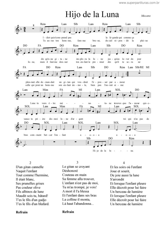 Partitura da música Hijo De La Luna