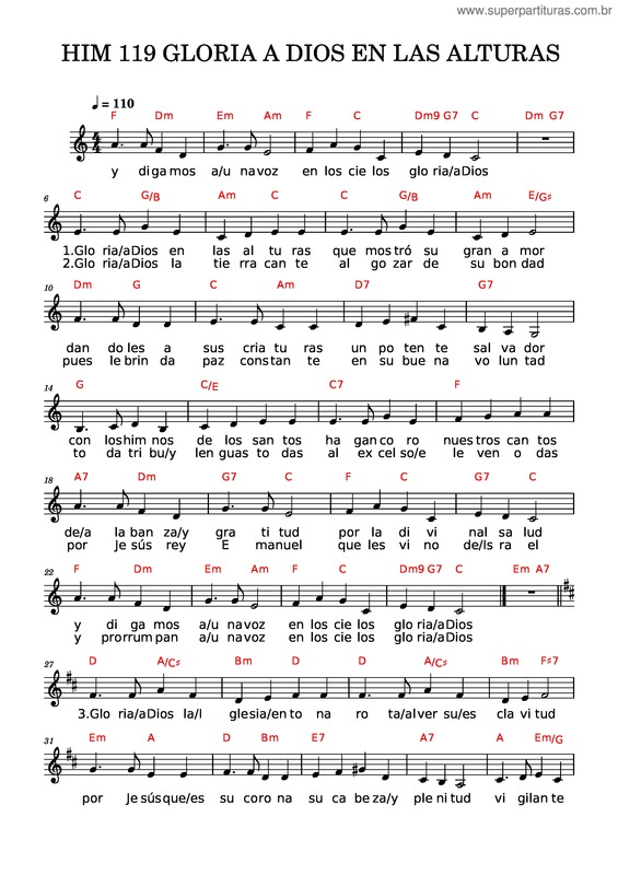 Partitura da música Him 119 Gloria A Dios En Las Alturas