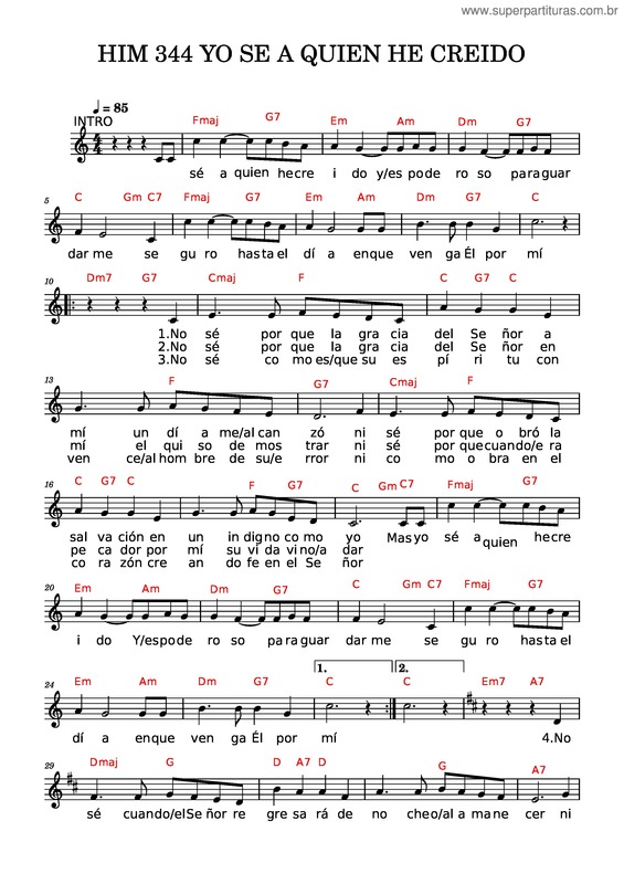 Partitura da música Him 344 Yo Se A Quien He Creido