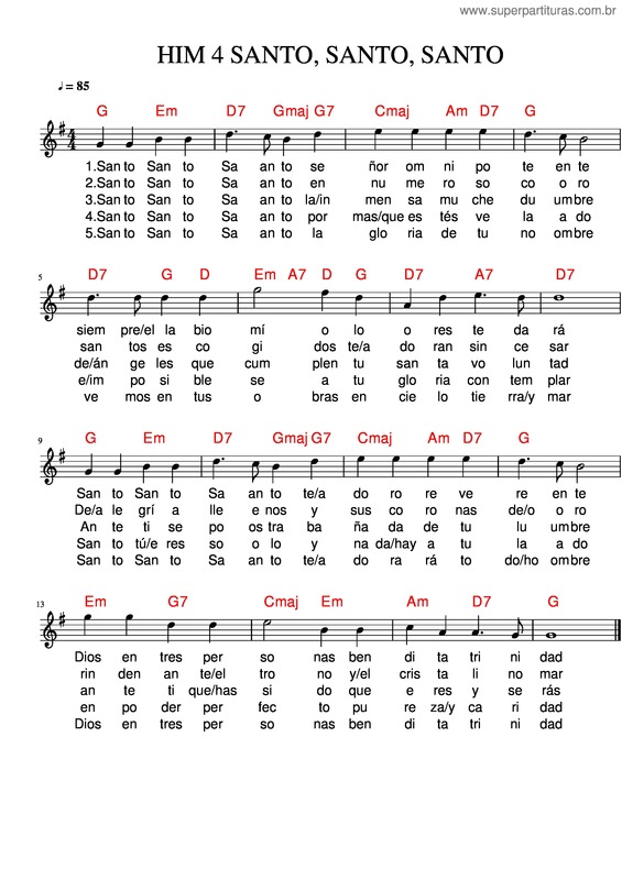 Partitura da música Him 4 Santo, Santo, Santo