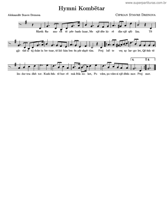 Partitura da música Himni i Flamurit