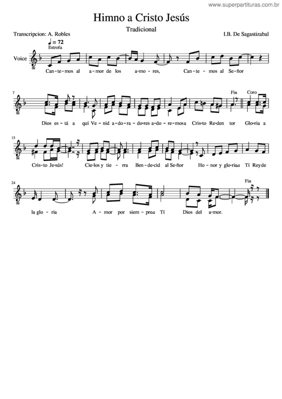 Partitura da música Himno A Cristo Jesus – I.B. De Sagastizabal