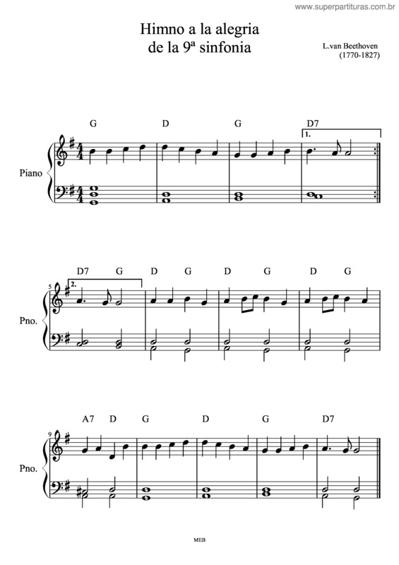 Partitura da música Himno A La Alegriade La 9ª Sinfonia