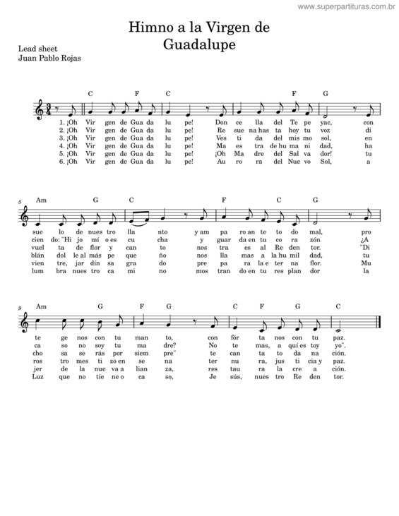 Partitura da música Himno A La Virgen De Guadalupe – Juan Pablo Rojas