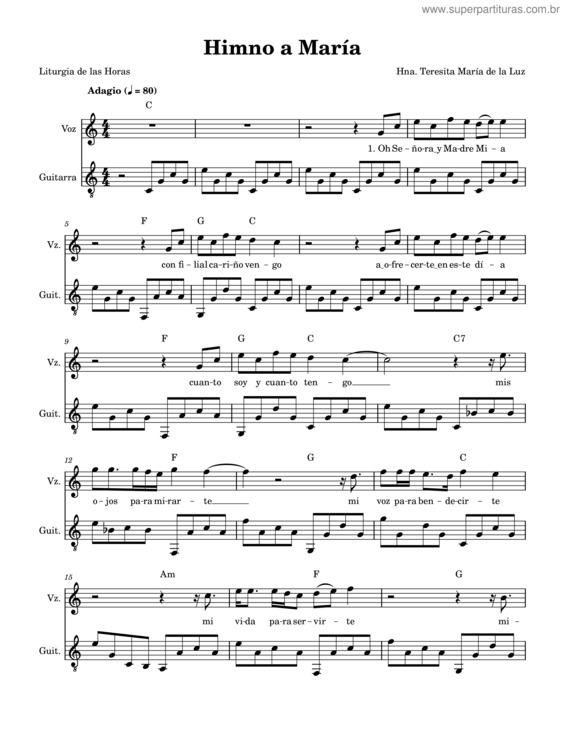 Partitura da música Himno A María – Hna. Teresita María De La Luz, H.M.R., – Liturgia De Las Horas