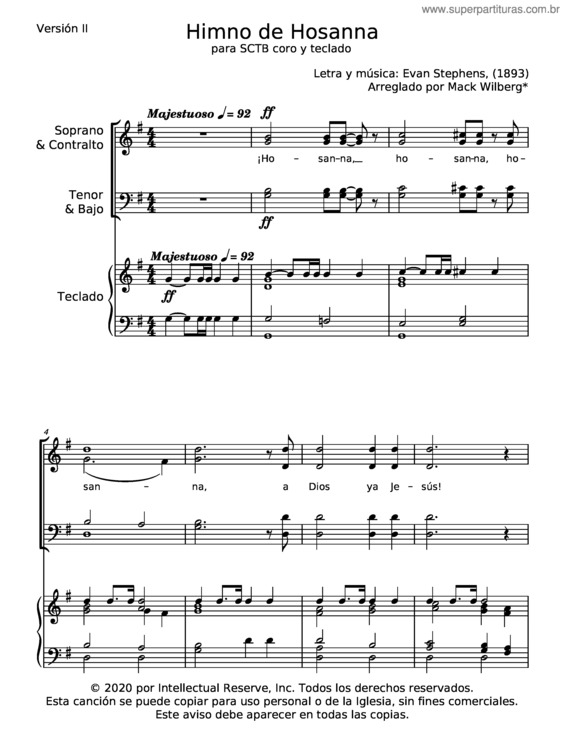 Partitura da música Himno De Hosanna – Evan Stephens – Walter G. Tyler