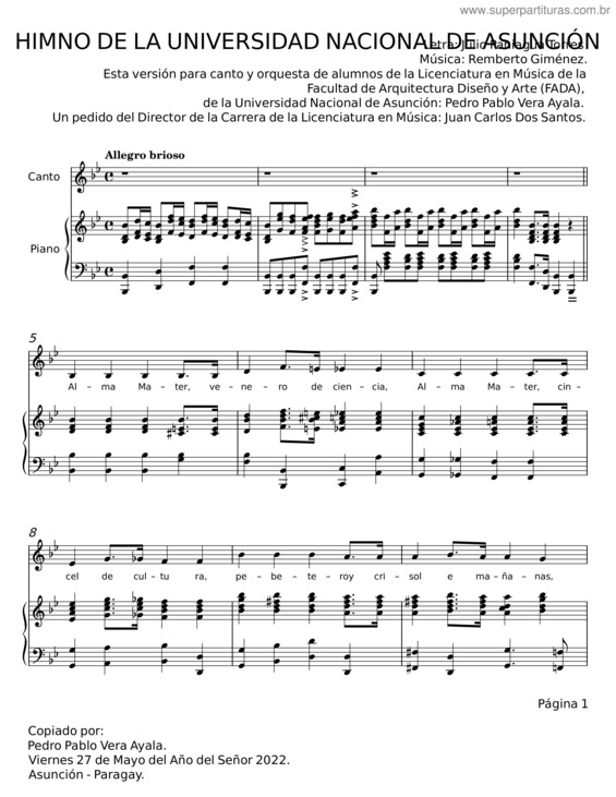 Partitura da música Himno De La Universidad Nacional De Asunción – Remberto Giménez