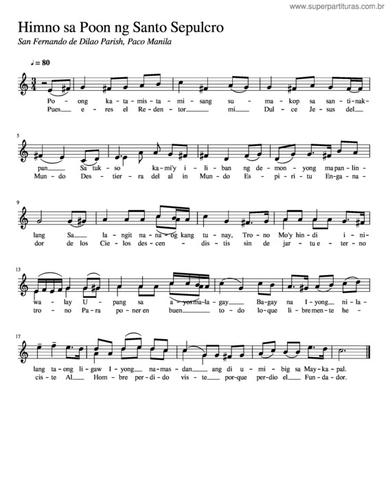 Partitura da música Himno Sa Poon Ng Santo Sepulcro 1