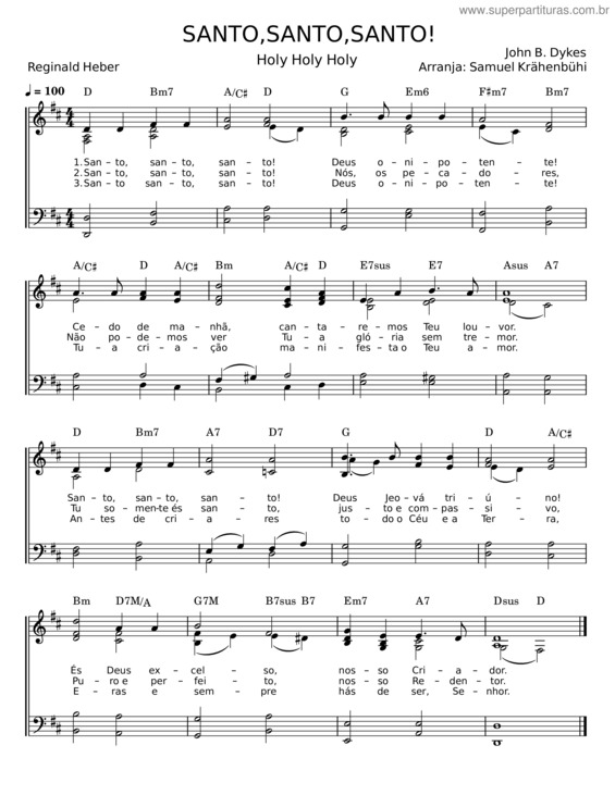 Partitura da música Himno Santo Santo Santo – John B. Dykes v.3
