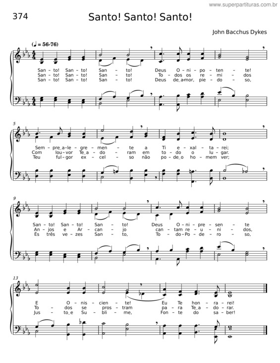 Partitura da música Himno Santo Santo Santo – John Bacchus Dykes