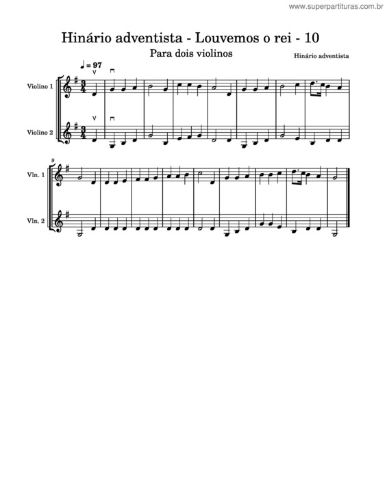 Partitura da música Hinário Adventista – Louvemos O Rei – 10