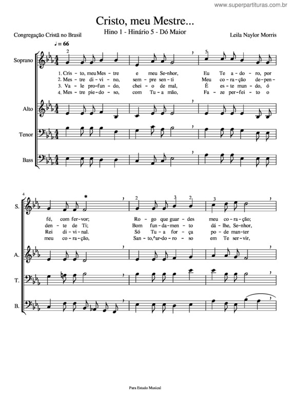 Partitura da música Hino 1 – Cristo, Meu Mestre...A 4 Vozes – Hinário 5 – Dó Maior
