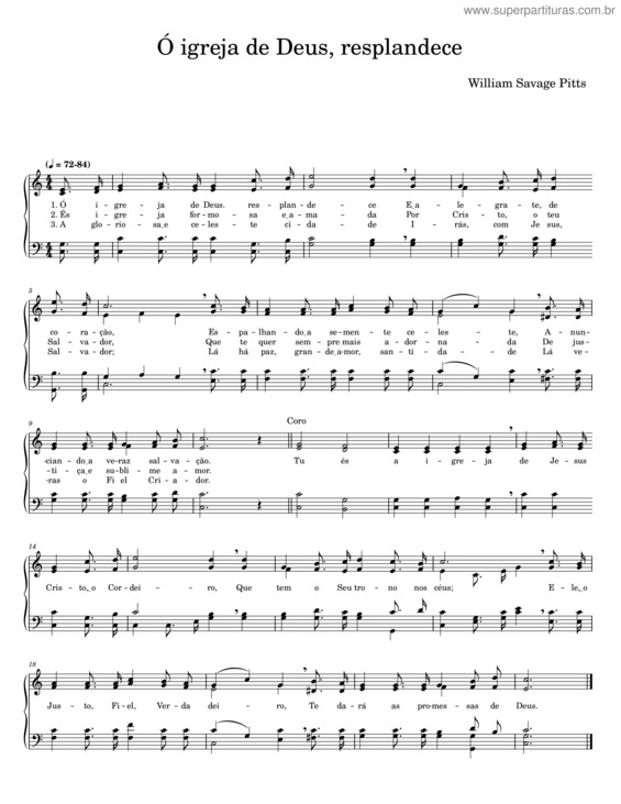 Partitura da música Hino 11 Ccb – Ó Igreja De Deus, Resplandece – Quarteto De Cordas – William Savage Pitts v.2