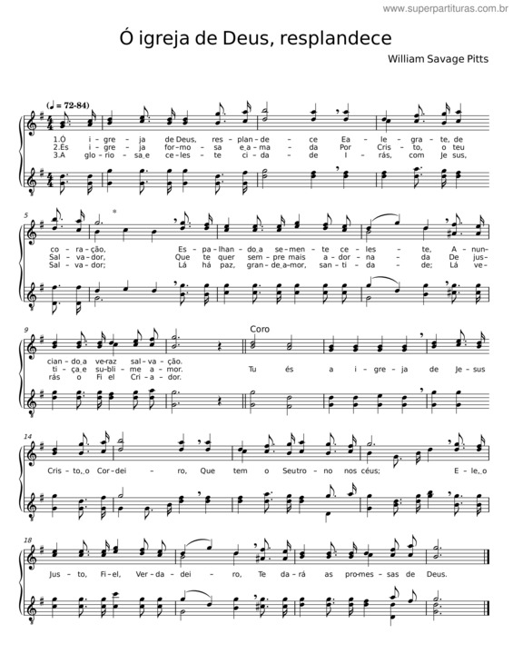 Partitura da música Hino 11 Ccb – Ó Igreja De Deus, Resplandece – Quarteto De Cordas – William Savage Pitts