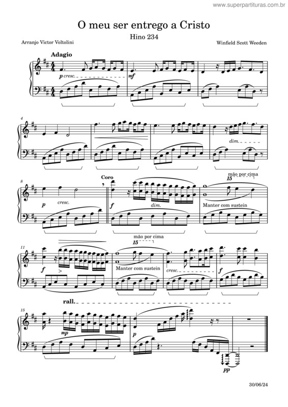 Partitura da música Hino 234 Ccb – O Meu Ser Entrego A Cristo