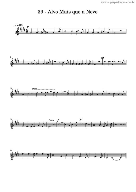 Partitura da música Hino 29 Harpa Cristã – Hino Da Harpa Cristã 39 – Alvo Mais Que A Neve