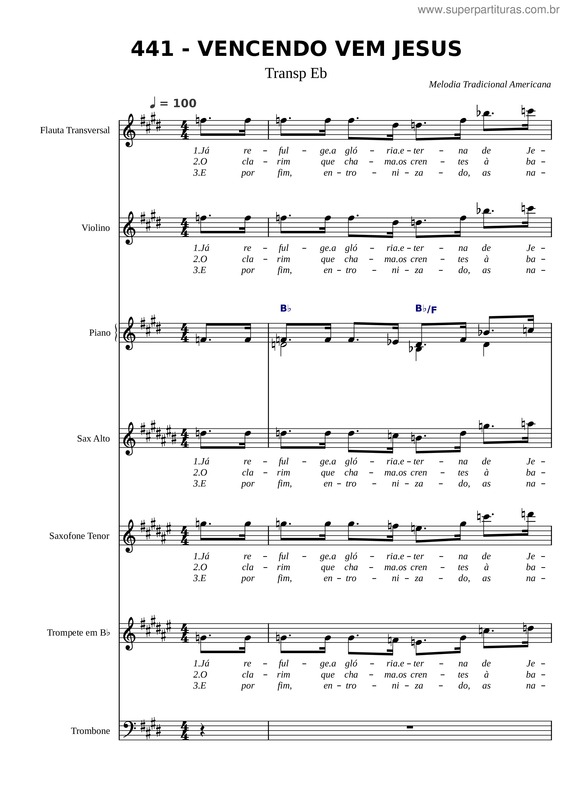 Partitura da música Hino 441 – Vencendo Vem Jesus – Harpa Cristã 441 – Vencendo Vem Jesus