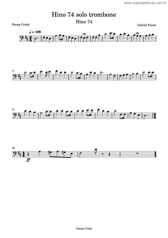 Partitura da música Hino 74 Solo Trombone