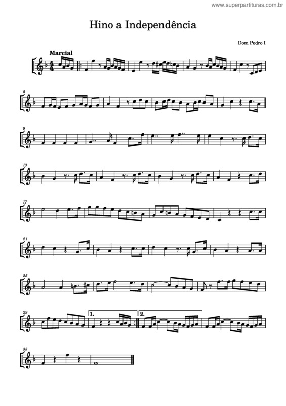 Partitura da música Hino A Independência