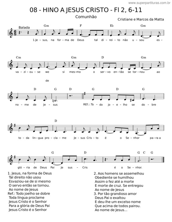 Partitura da música Hino A Jesus Cristo
