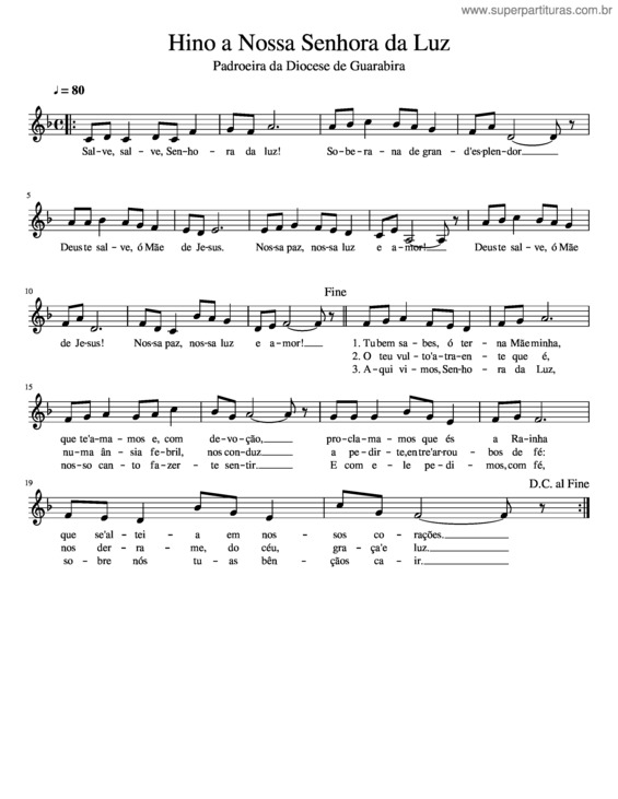 Partitura da música Hino A Nossa Senhora Da Luz