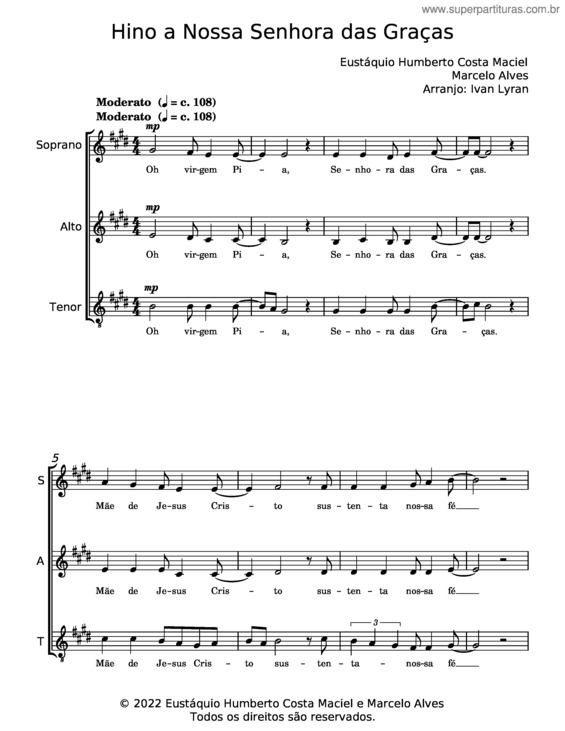 Partitura da música Hino A Nossa Senhora Das Graças