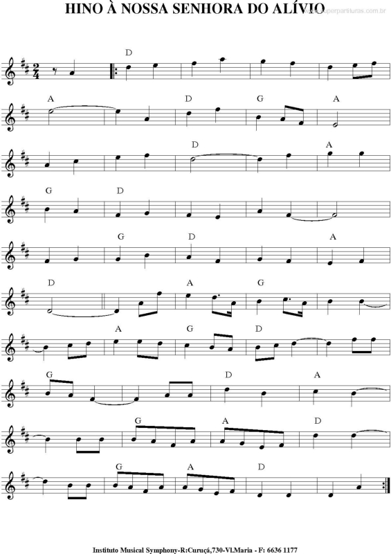 Partitura da música Hino à nossa senhora do alívio