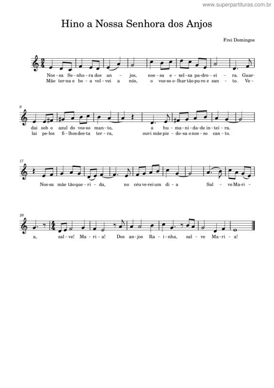 Partitura da música Hino A Nossa Senhora Dos Anjos